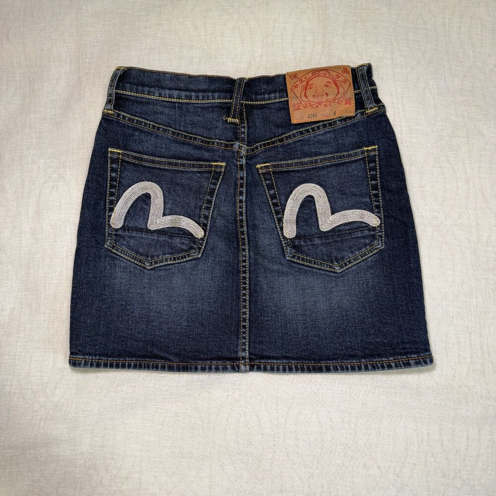 NWOT Evisu Denim Mini Skirt White Embroidered Seagull Gull Lot 4205 Size S